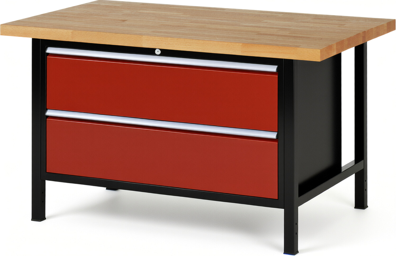 RAU Werkbank schwarz - rot - Breite 150 cm - Tiefe 90 cm - Höhe 104 cm - Buche-Massiv Arbeitsplatte 40 mm