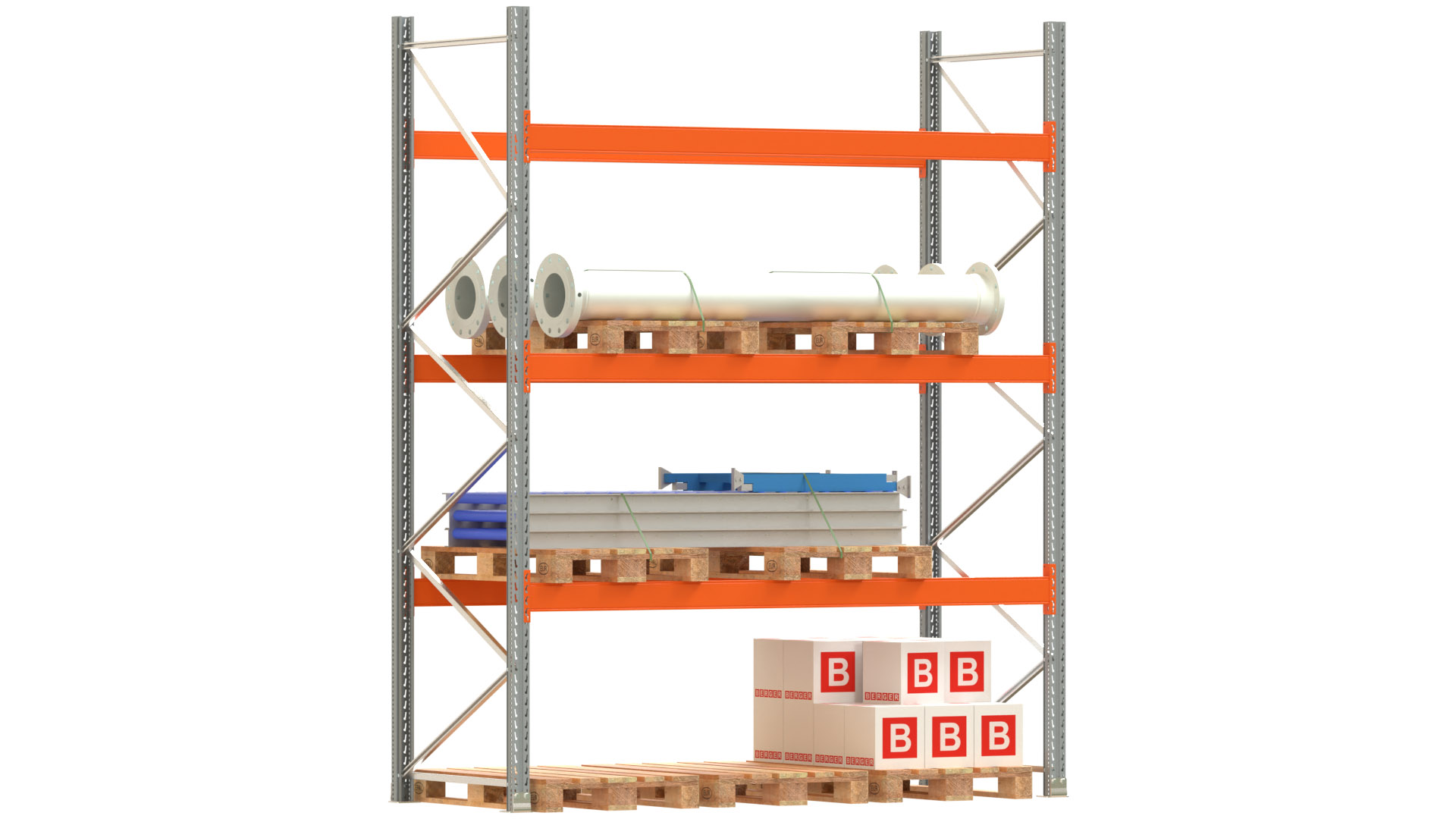 Palettenregal ARTUS - Breite 287 cm - Höhe 350 cm - Tiefe 110 cm - 3 Träger-Ebenen - Fachlast 3000 kg - 12 Palettenstellplätze