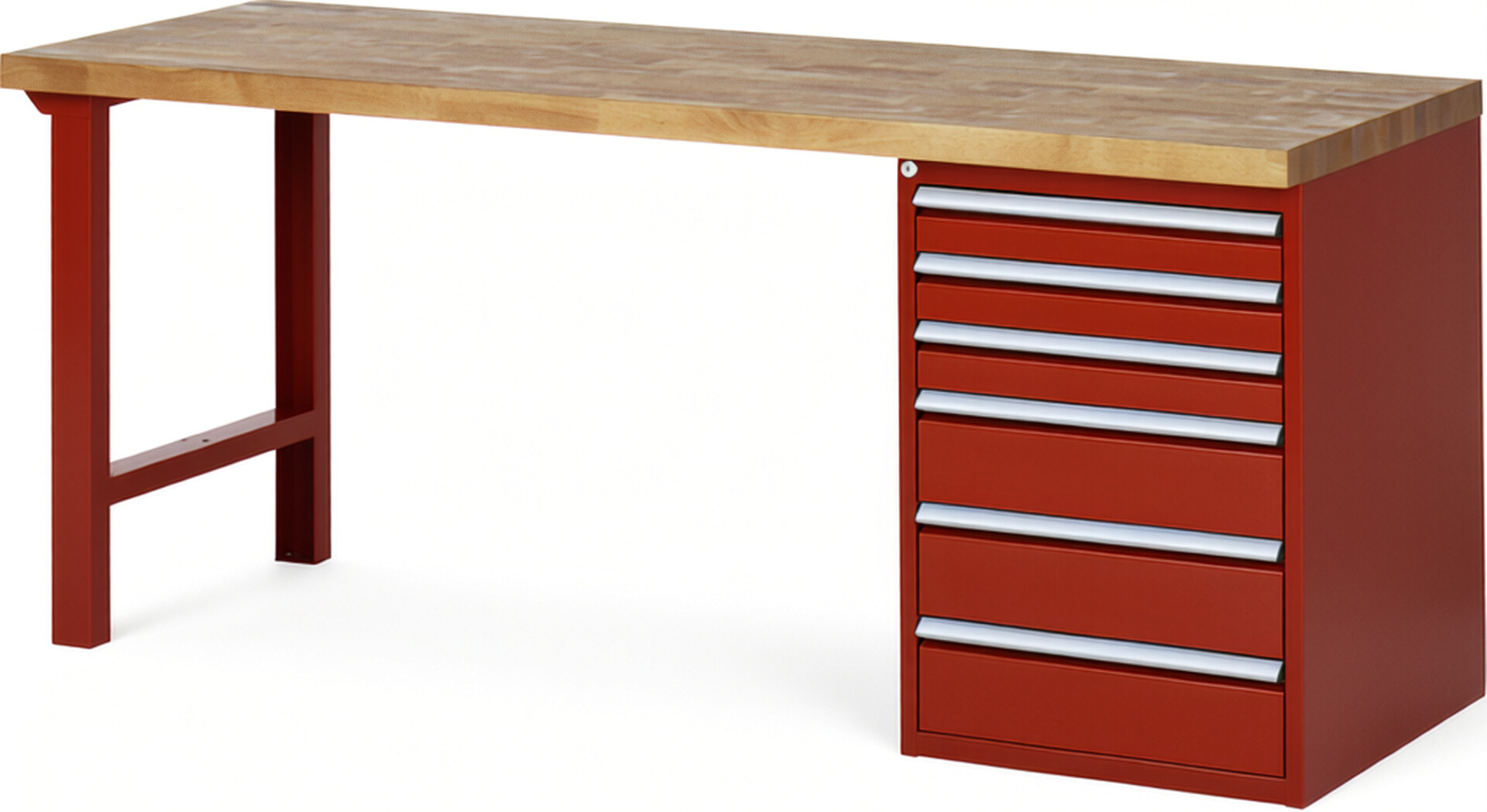 RAU Werkbank rot - Breite 200 cm - Tiefe 70 cm - Höhe 89 cm - Buche-Massiv Arbeitsplatte 40 mm