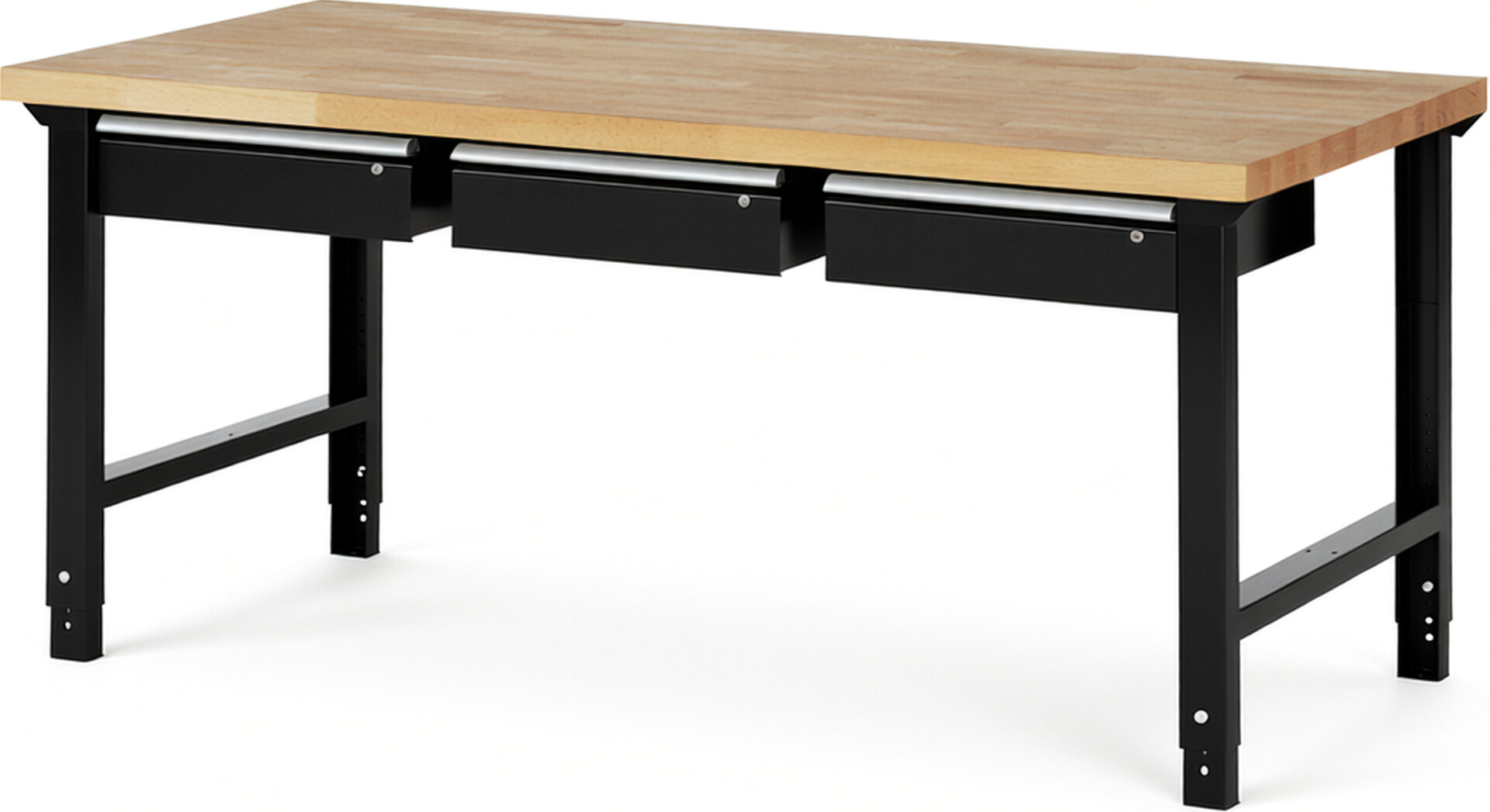 RAU Werkbank schwarz - Breite 200 cm - Tiefe 90 cm - Höhe 114 cm - Buche-Massiv Arbeitsplatte 40 mm