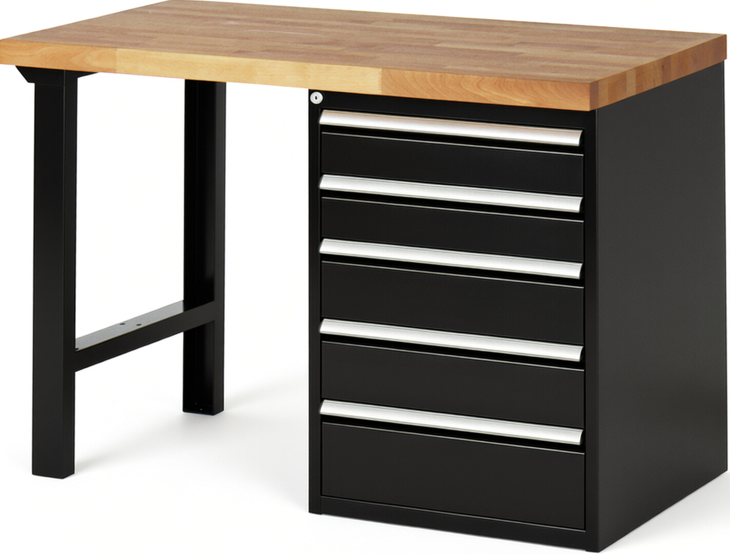 RAU Werkbank schwarz - Breite 125 cm - Tiefe 70 cm - Höhe 89 cm - Buche-Massiv Arbeitsplatte 40 mm