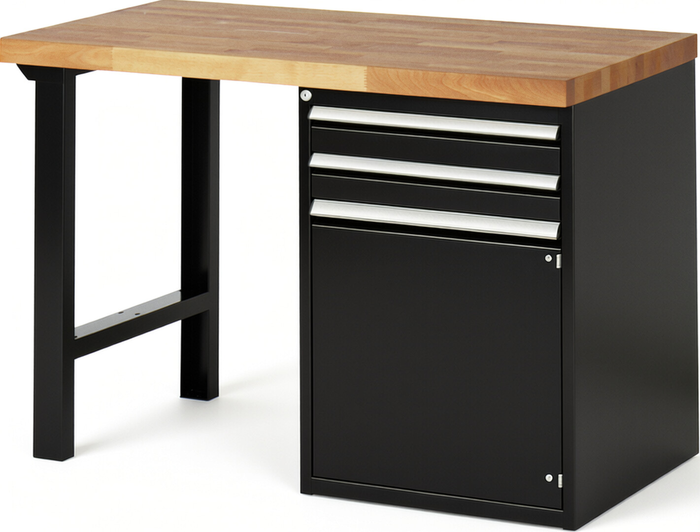 RAU Werkbank schwarz - Breite 125 cm - Tiefe 70 cm - Höhe 84 cm - Buche-Massiv Arbeitsplatte 40 mm