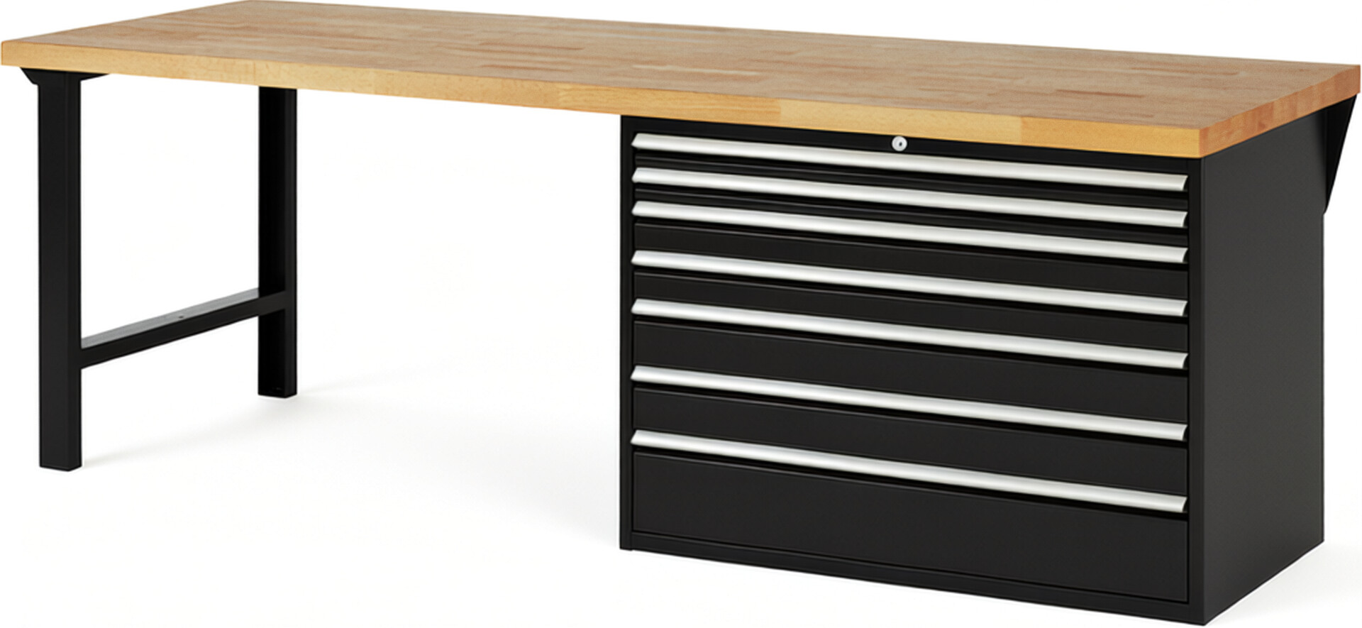 RAU Werkbank schwarz - Breite 250 cm - Tiefe 90 cm - Höhe 84 cm - Buche-Massiv Arbeitsplatte 40 mm