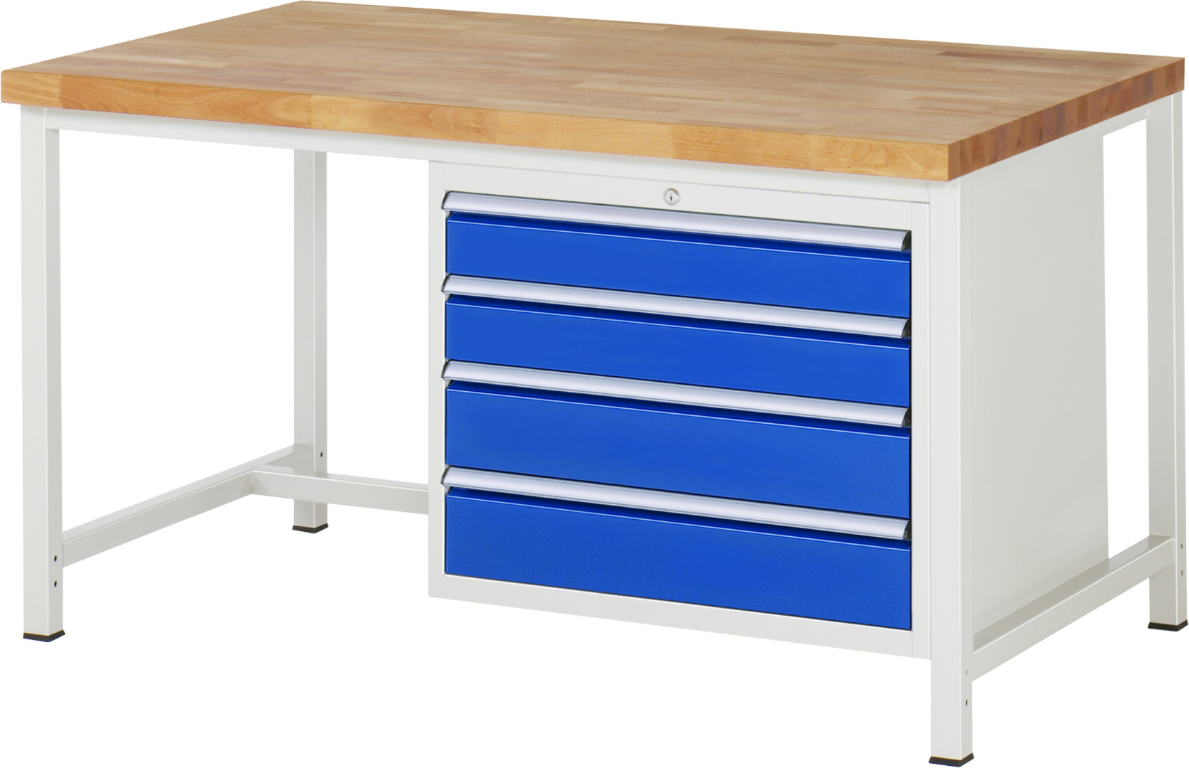 Werkbank Modell 8262,  BxTxH 1500x900x840-1040 mm,  Buche-Massiv Arbeitsplatte 40 mm,  4 Schubladen mit  Auszug 90 %