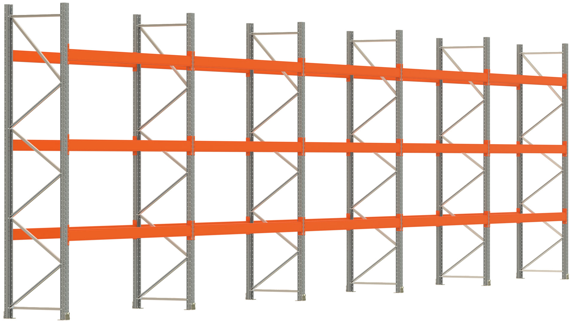 Palettenregal ARTUS - Breite 1401 cm - Höhe 350 cm - Tiefe 80 cm - 3 Träger-Ebenen - max. Fachlast 3000 kg - 40 Palettenstellplätze
