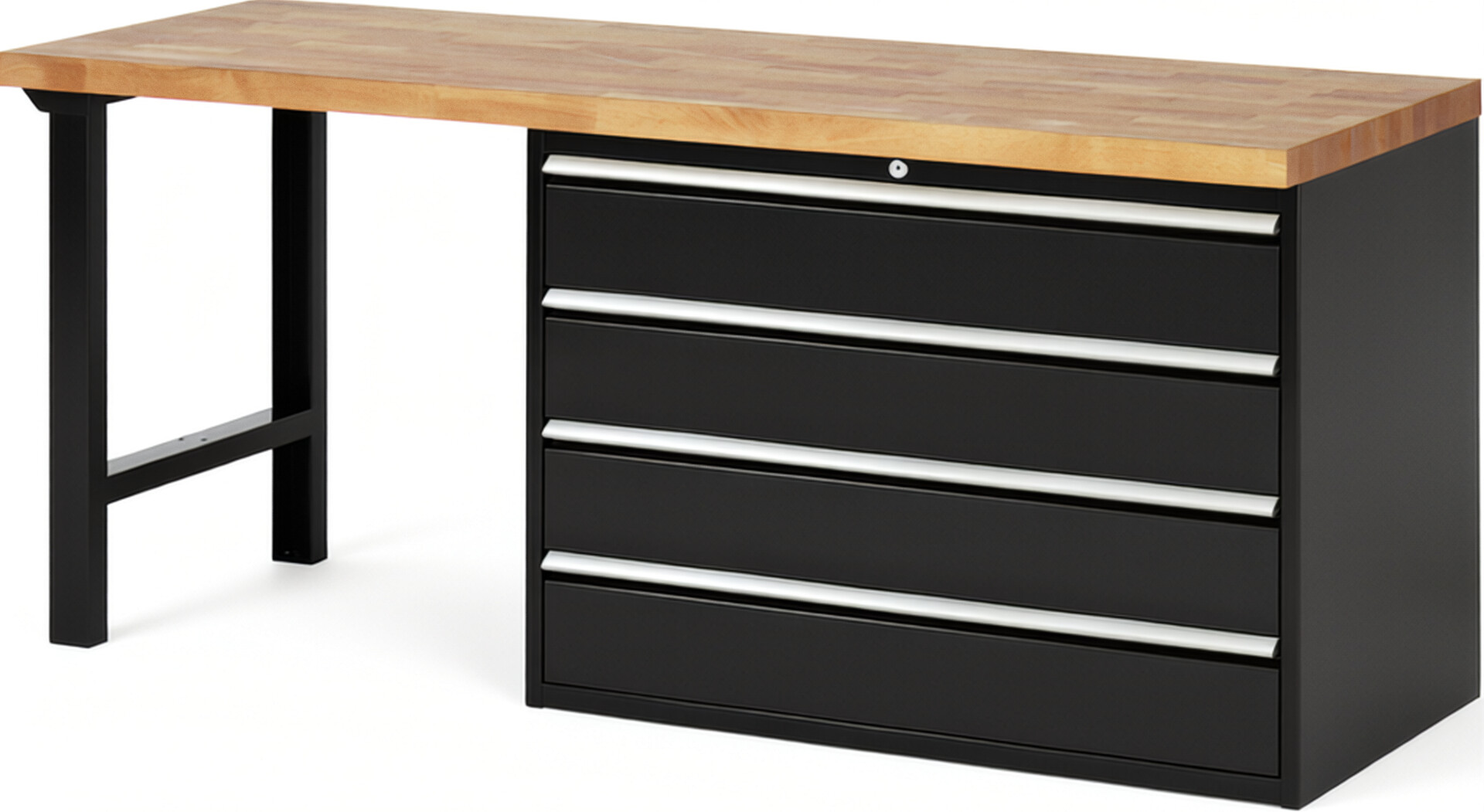 RAU Werkbank schwarz - Breite 200 cm - Tiefe 70 cm - Höhe 89 cm - Buche-Massiv Arbeitsplatte 40 mm