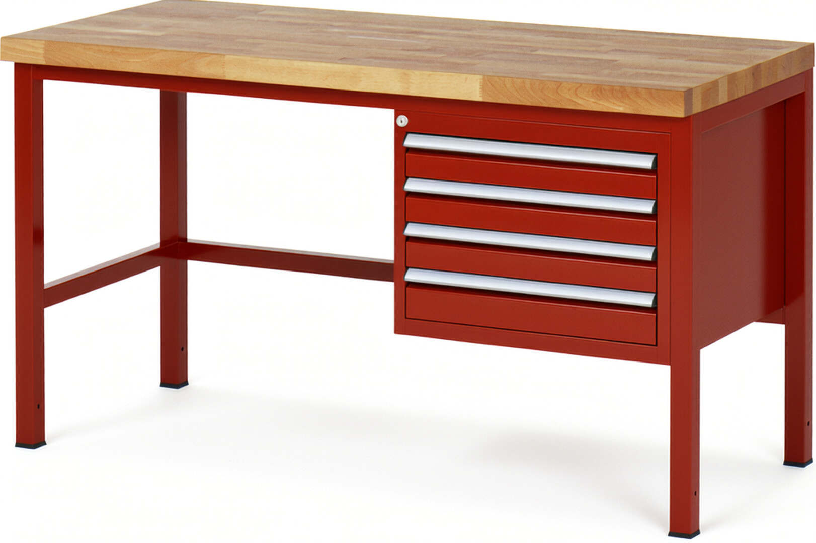 Werkbank Modell 8133 rot, BxTxH 1500x700x840 mm,  Buche-Massiv Arbeitsplatte 40 mm,  4 Schubladen mit  Vollauszug 100 % und  SoftClosing