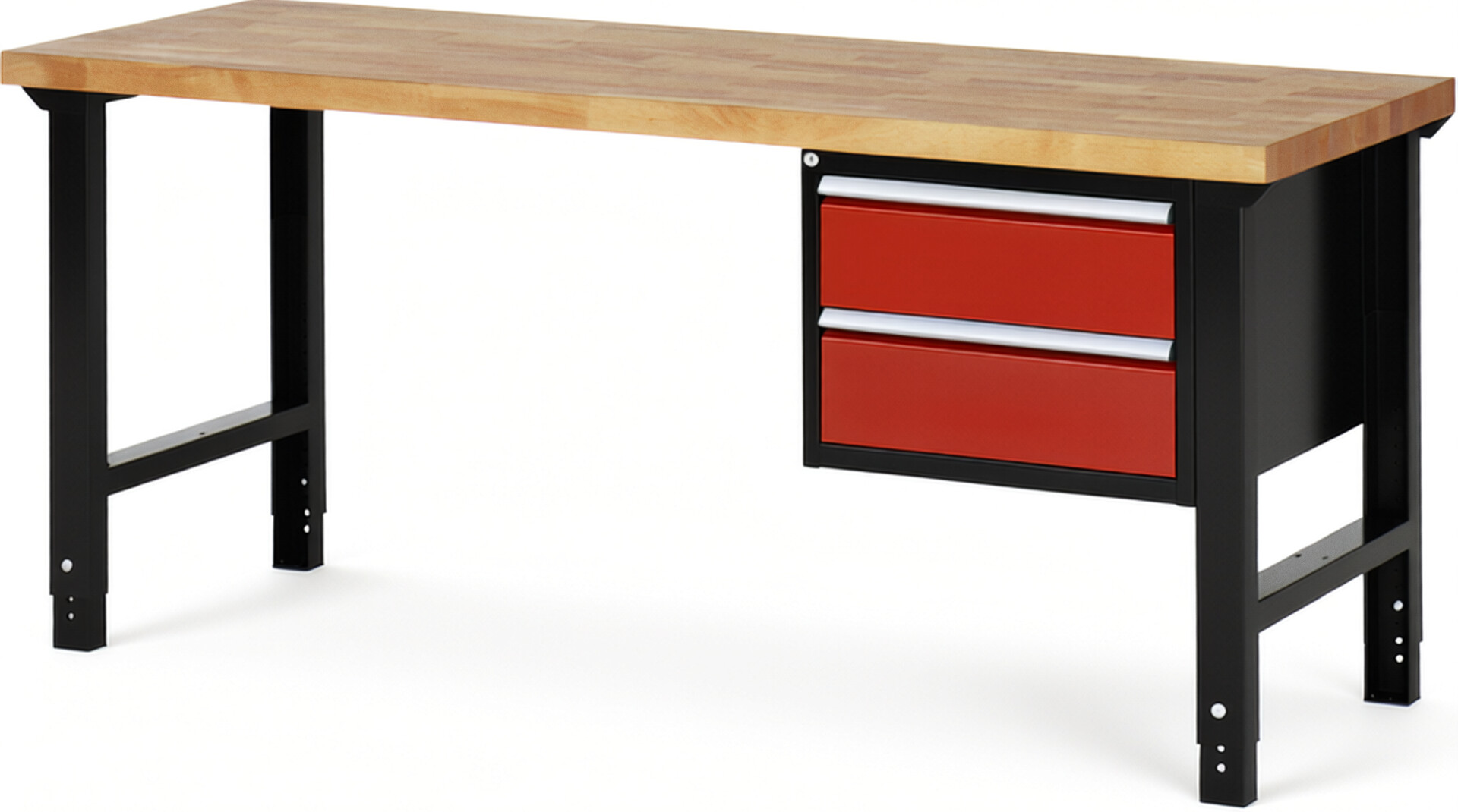 RAU Werkbank schwarz - rot - Breite 200 cm - Tiefe 70 cm - Höhe 114 cm - Buche-Massiv Arbeitsplatte 40 mm