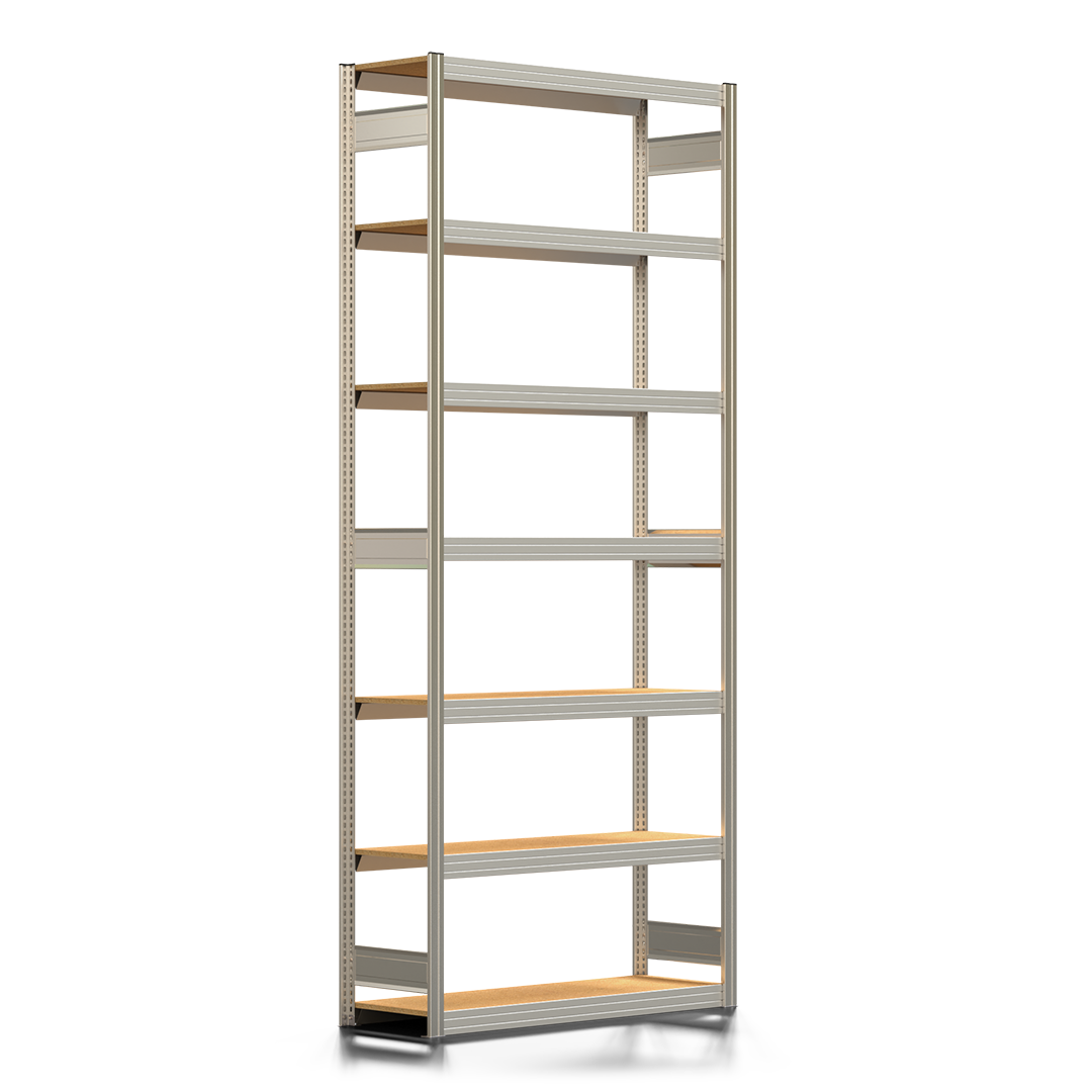 Fachbodenregal BERT - Breite: 128,5 cm - Tiefe: 40 cm - Höhe: 300 cm - 7 Böden - Grundregal