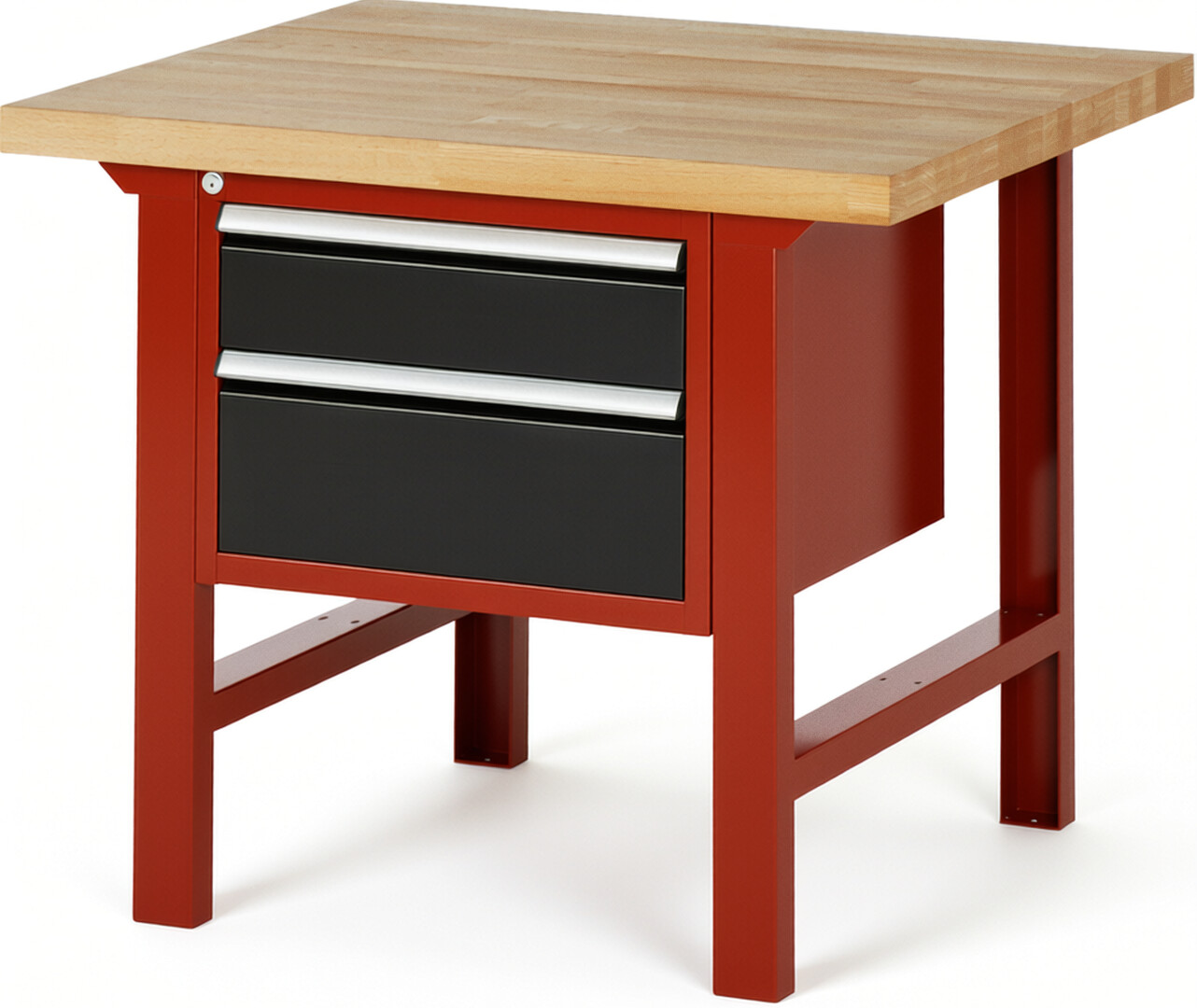 Werkbank Modell 7123 rot - schwarz, BxTxH 1000x900x840 mm,  Buche-Massiv Arbeitsplatte 40 mm,  2 Schubladen mit  Vollauszug 100 % und  SoftClosing