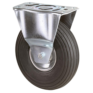 Transportgeräte-Bockrolle, Gummi schwarz, Durchm. 200 mm, Traglast 75 kg, Rollenlager, Anschraubplatte