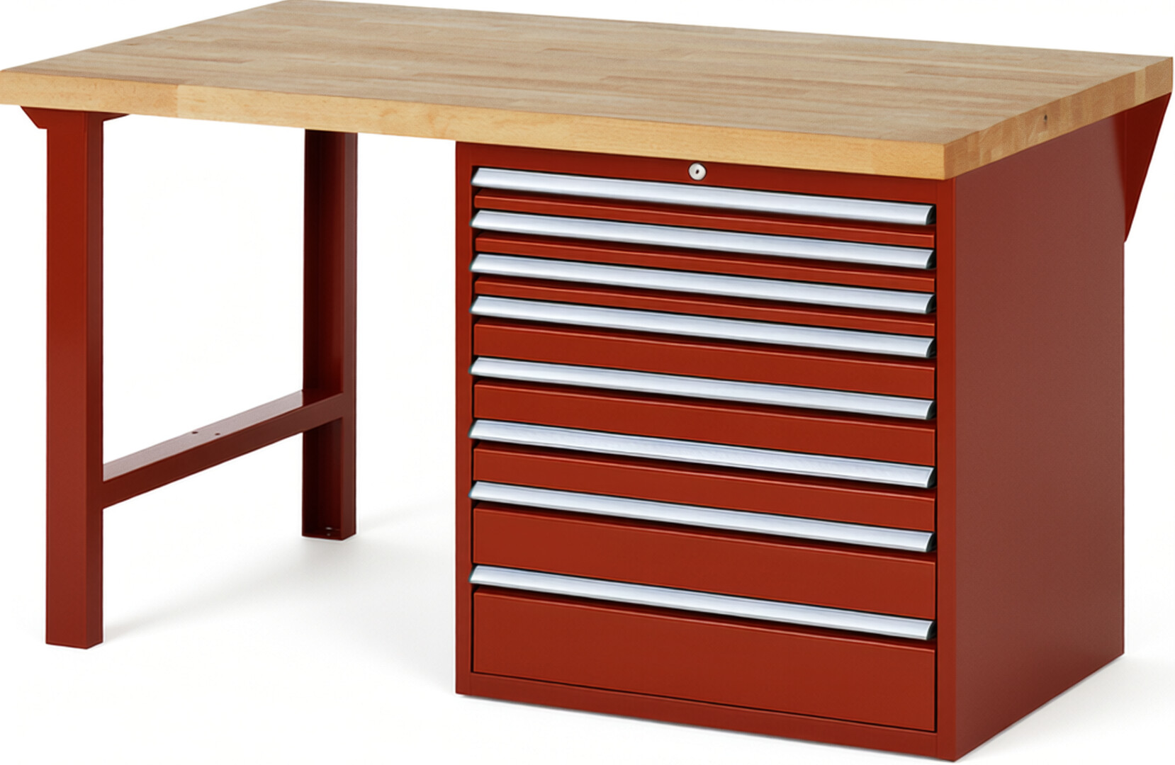 RAU Werkbank rot - Breite 150 cm - Tiefe 90 cm - Höhe 84 cm - Buche-Massiv Arbeitsplatte 40 mm