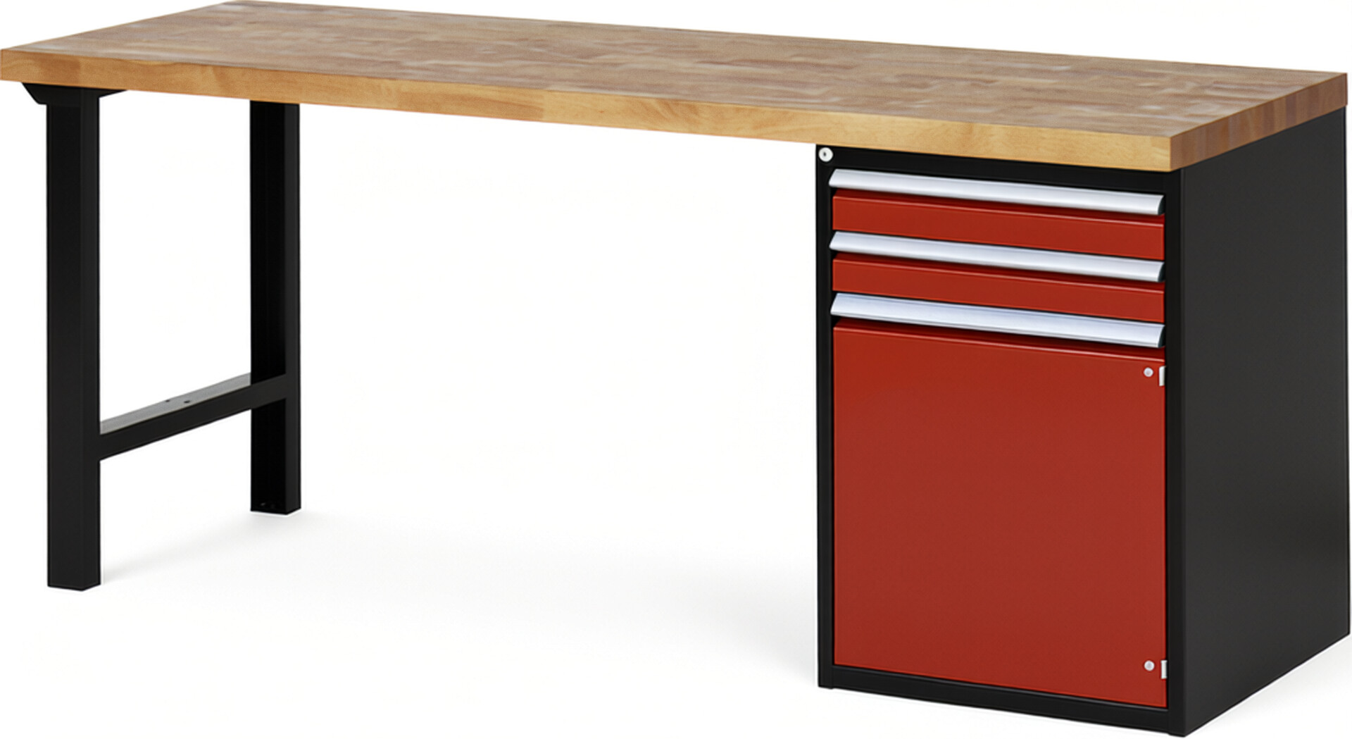 RAU Werkbank schwarz - rot - Breite 200 cm - Tiefe 70 cm - Höhe 84 cm - Buche-Massiv Arbeitsplatte 40 mm