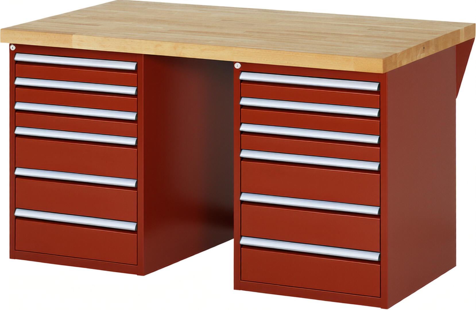 RAU Werkbank rot - Breite 150 cm - Tiefe 90 cm - Höhe 89 cm - Buche-Massiv Arbeitsplatte 40 mm