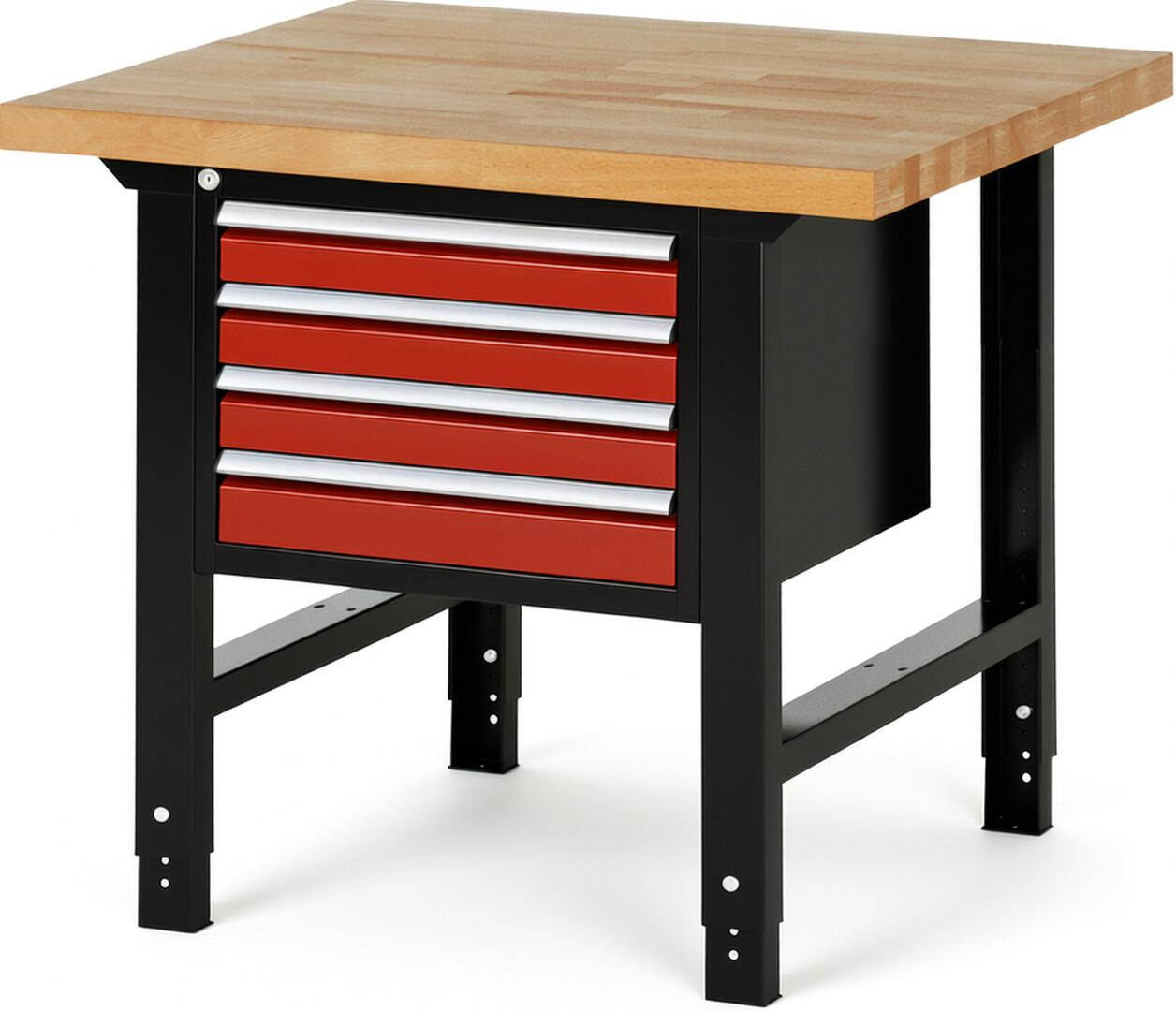 RAU Werkbank schwarz - rot - Breite 100 cm - Tiefe 90 cm - Höhe 114 cm - Buche-Massiv Arbeitsplatte 40 mm