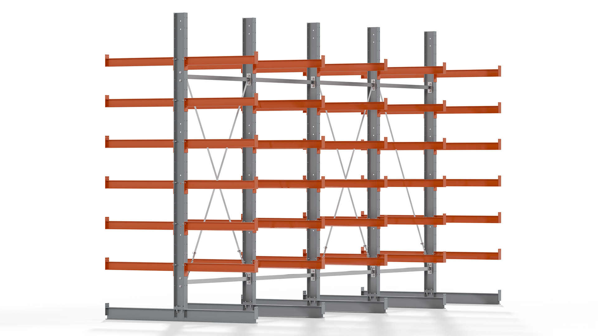Kragarmregal KARL basic - lackiert - Breite: 512 cm - Höhe: 300 cm - Tiefe: 80 cm - Traglast je Kragarm: 550 kg - beidseitig