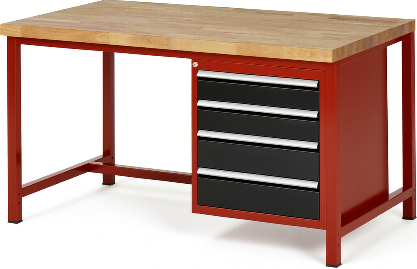 RAU Werkbank rot - schwarz - Breite 150 cm - Tiefe 90 cm - Höhe 84 cm - Buche-Massiv Arbeitsplatte 40 mm