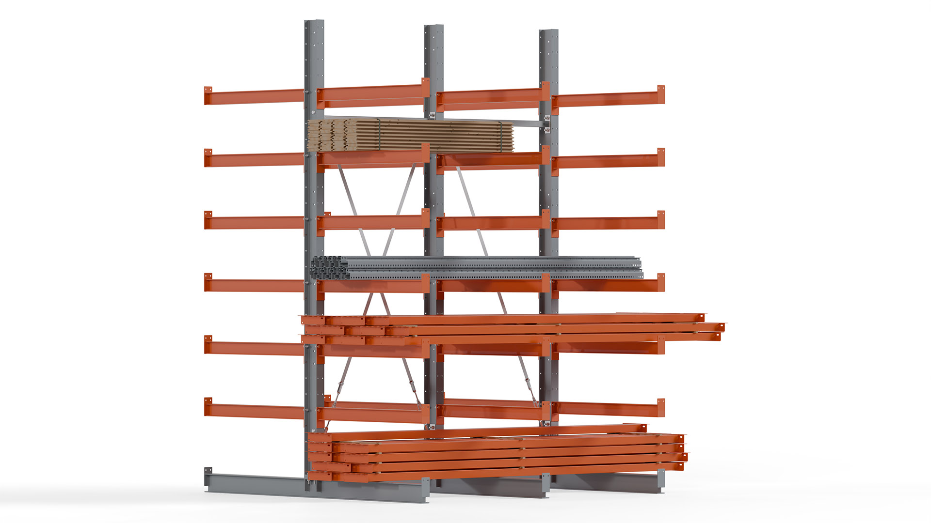 Kragarmregal KARL basic - lackiert - Breite: 200 cm - Höhe: 300 cm - Tiefe: 100 cm - Traglast je Kragarm: 450 kg - beidseitig