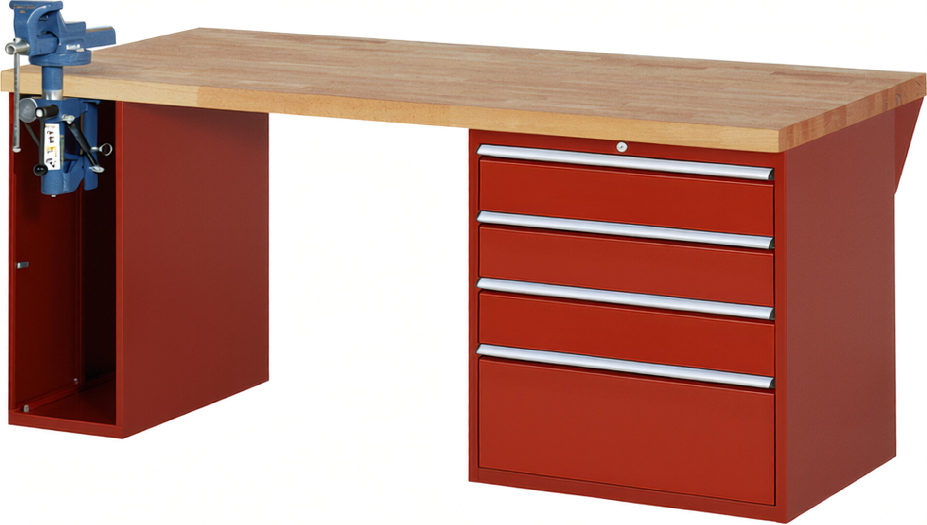 RAU Werkbank rot - Breite 200 cm - Tiefe 90 cm - Höhe 89 cm - Buche-Massiv Arbeitsplatte 40 mm