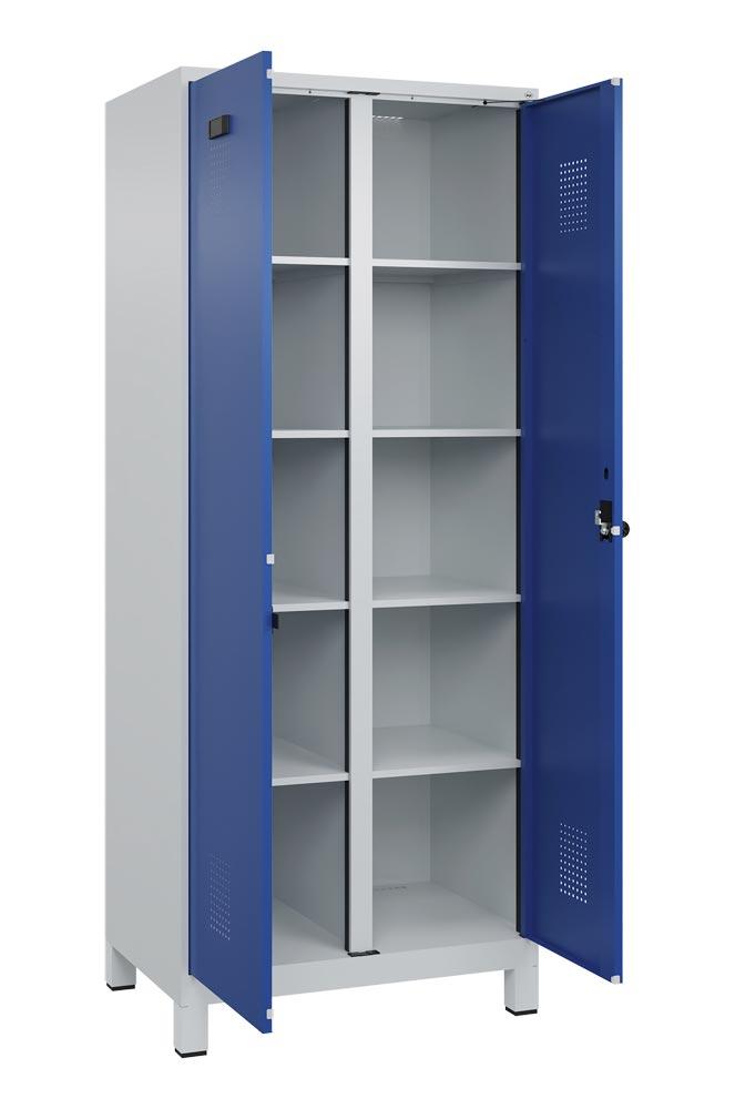 Spind, Kombischrank Premium Plus, BxTxH 800x500x1950 mm, 2 Abteile a 400 mm, mit Füßen, Drehriegel, RAL 7035/5010