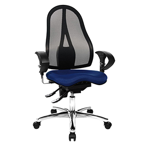 Bürodrehstuhl, Sitz-BxTxH 480x440x430-540 mm, Lehnenh. 550-600 mm, Permanentk., Orthositz mit Body-Balance-Tec, inkl. Armlehnen, blau