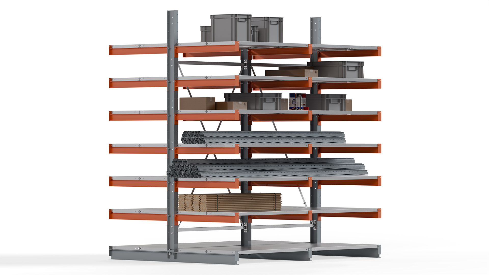 Kragarmregal KARL basic - lackiert - Breite: 256 cm - Höhe: 300 cm - Tiefe: 100 cm - Traglast je Kragarm: 450 kg - beidseitig