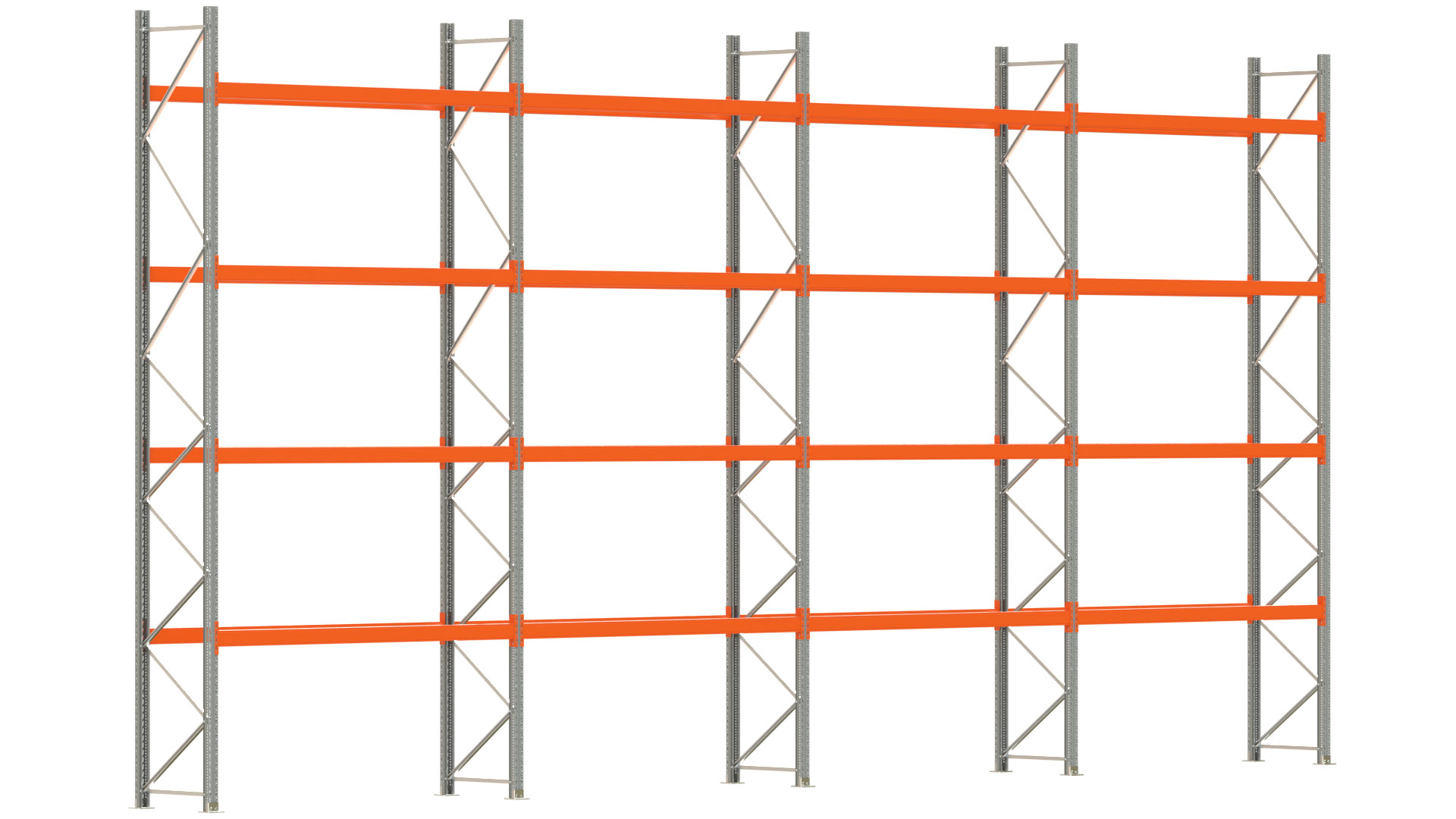Palettenregal ARTUS - Breite 1122,5 cm - Höhe 550 cm - Tiefe 80 cm - 4 Träger-Ebenen - max. Fachlast 2100 kg - 40 Palettenstellplätze
