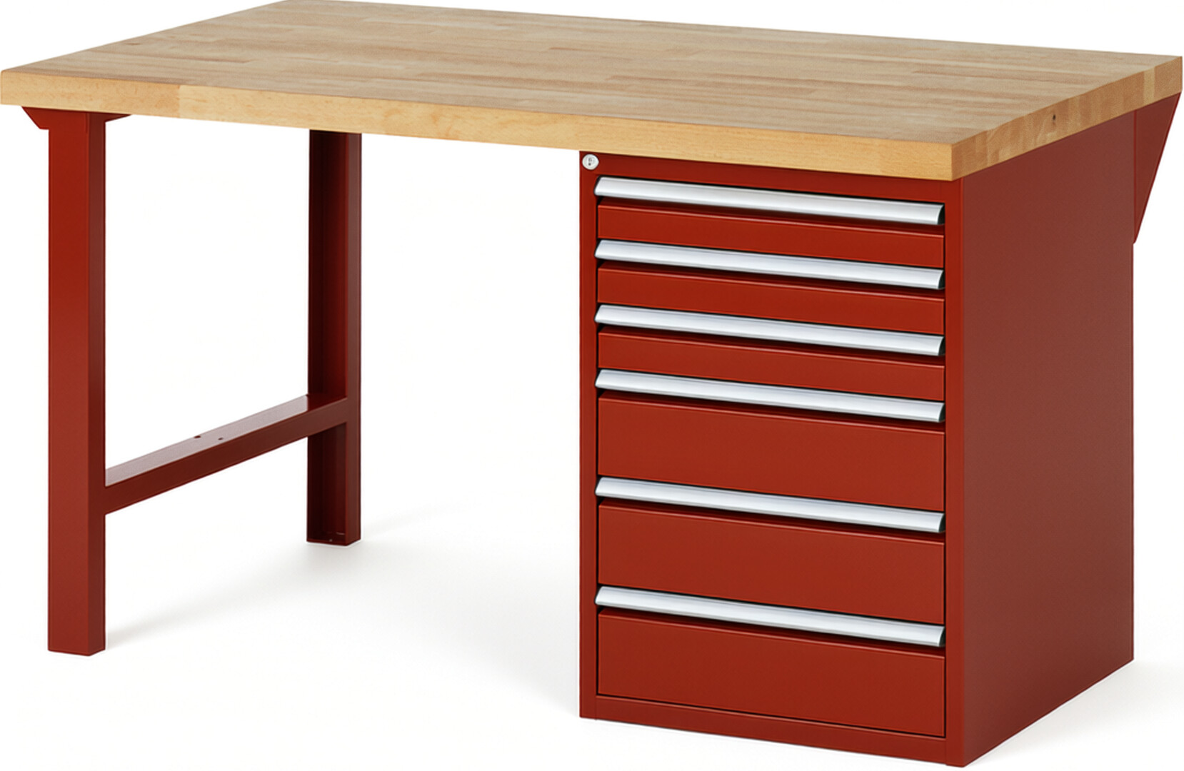 RAU Werkbank rot - Breite 150 cm - Tiefe 90 cm - Höhe 89 cm - Buche-Massiv Arbeitsplatte 40 mm