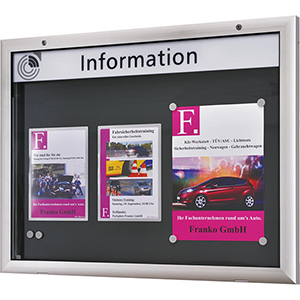 Schaukasten, BxTxH 1025x43x800 mm, DIN A1 quer, Aluprofile, ESG-Glas, Rückwand anthrazit, inkl. 10 Magnete + 1 Einstecktasche