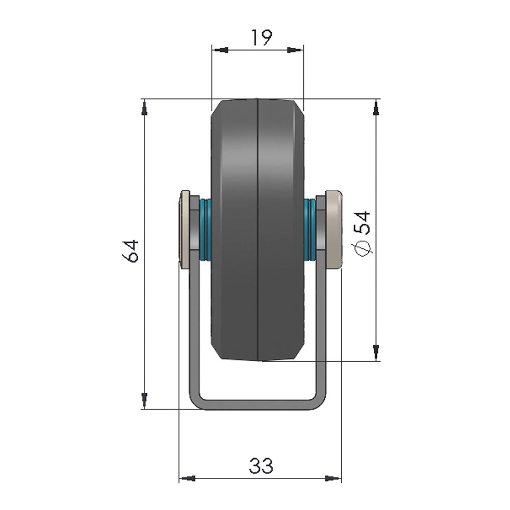 Universal-Rollenschiene, Profil 44x28x44x2 mm, verzinkt, KS-Rollen mit Gummibel. + Kugell., Traglast 15 kg/Rolle, Bauhöhe 64 mm, Achsabstand 175 mm