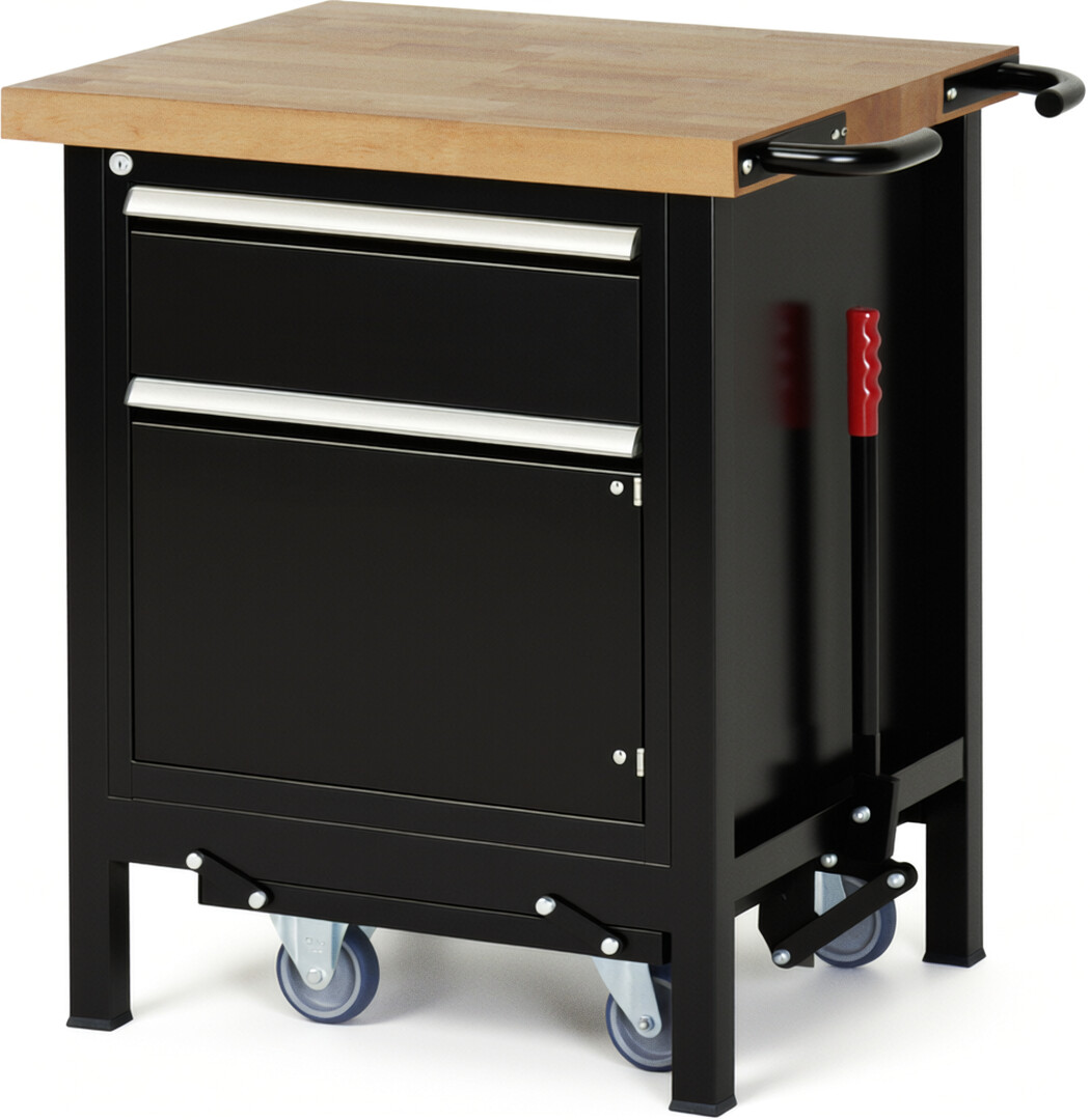 RAU Werkbank schwarz - Breite 75 cm - Tiefe 70 cm - Höhe 88 cm - Buche-Massiv Arbeitsplatte 40 mm