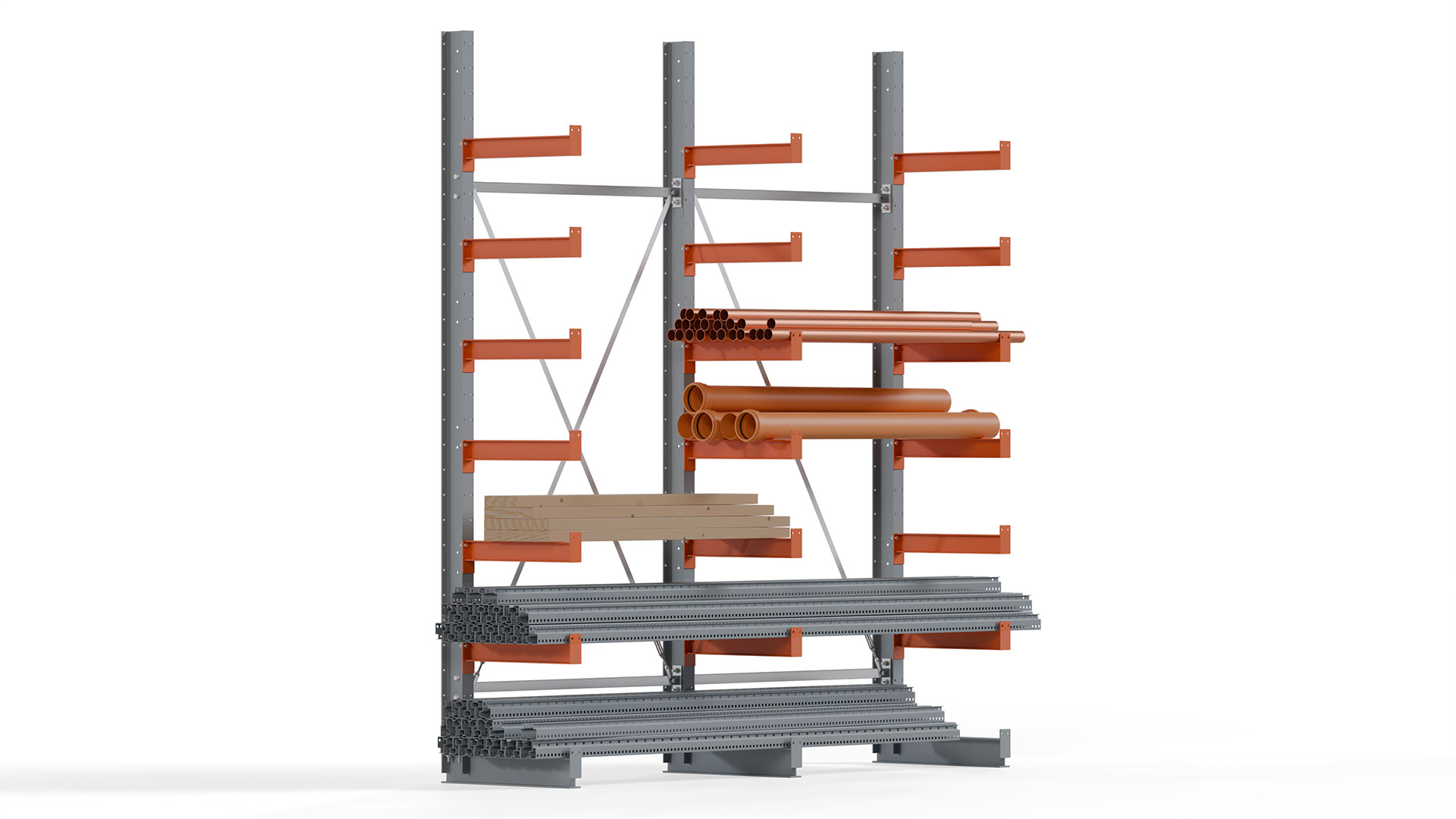 Kragarmregal KARL basic - lackiert - Breite: 256 cm - Höhe: 300 cm - Tiefe: 60 cm - Traglast je Kragarm: 730 kg - einseitig