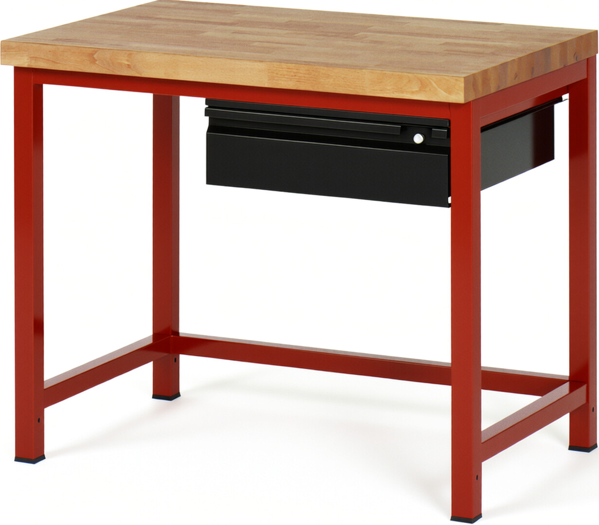 Werkbank rot - schwarz, BxTxH 1000x700x840-1040 mm, Platte Buche 40 mm, 1 Schublade 150 mm, RAL 3000/9011
