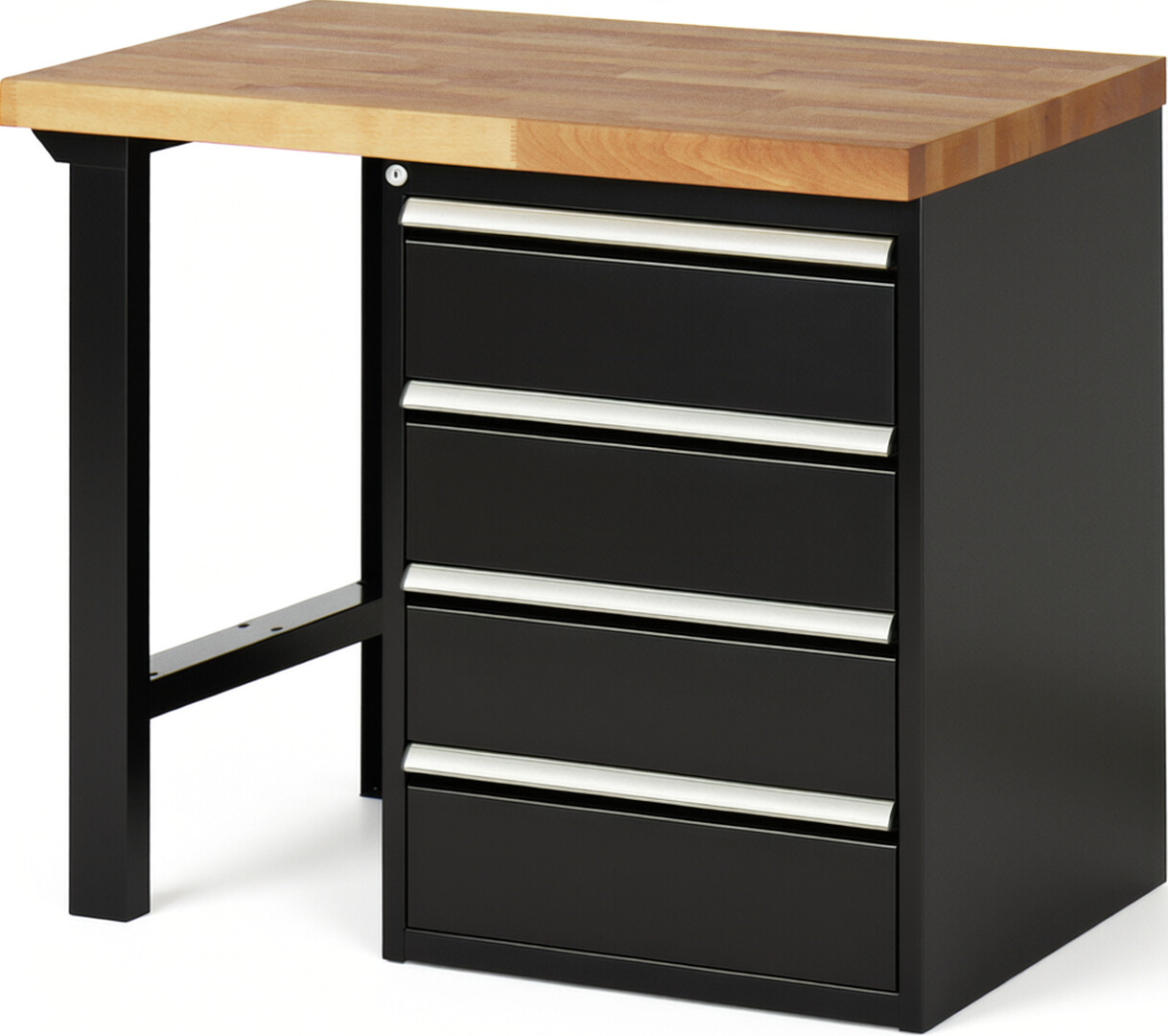 RAU Werkbank schwarz - Breite 100 cm - Tiefe 90 cm - Höhe 84 cm - Buche-Massiv Arbeitsplatte 40 mm