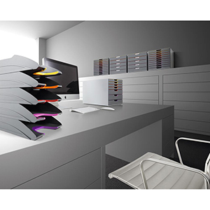 Briefablageschalen, grau/anthrazit mit verschiedenfarbigen Greifzonen, stapelbar, VE 5 Stück