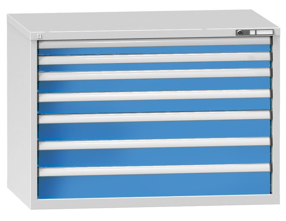 Schubladenschrank, 7 Schubladen: 2x75, 2x100,2x125,1x150 mm, BxTxH 1190x780x840 mm, RAL 7035/5012