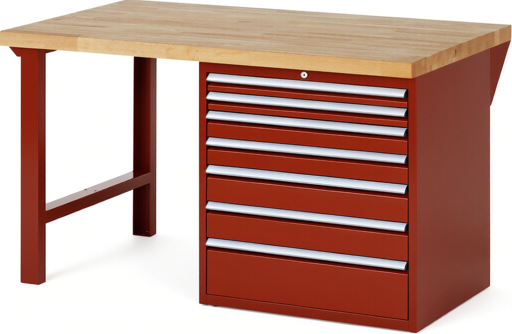 RAU Werkbank rot - Breite 150 cm - Tiefe 90 cm - Höhe 89 cm - Buche-Massiv Arbeitsplatte 40 mm