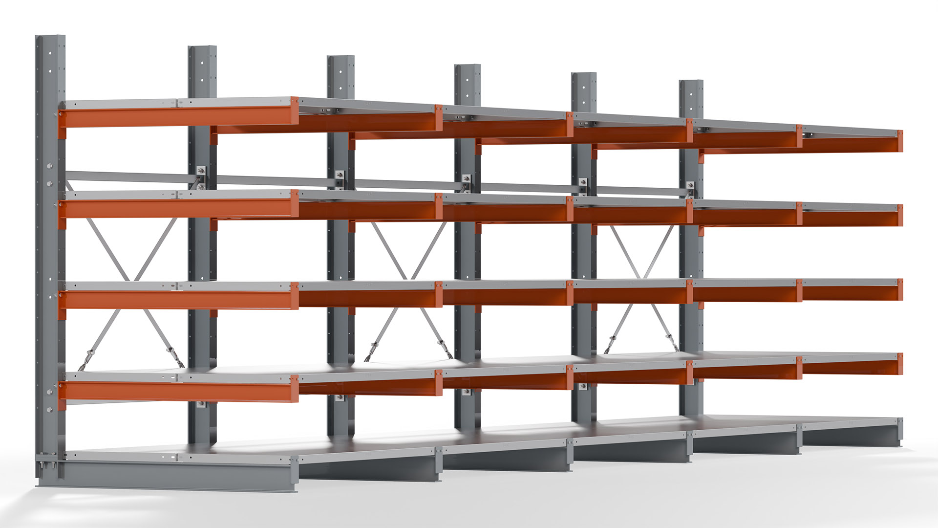 Kragarmregal KARL basic - lackiert - Breite: 640 cm - Höhe: 200 cm - Tiefe: 120 cm - Traglast je Kragarm: 370 kg - einseitig