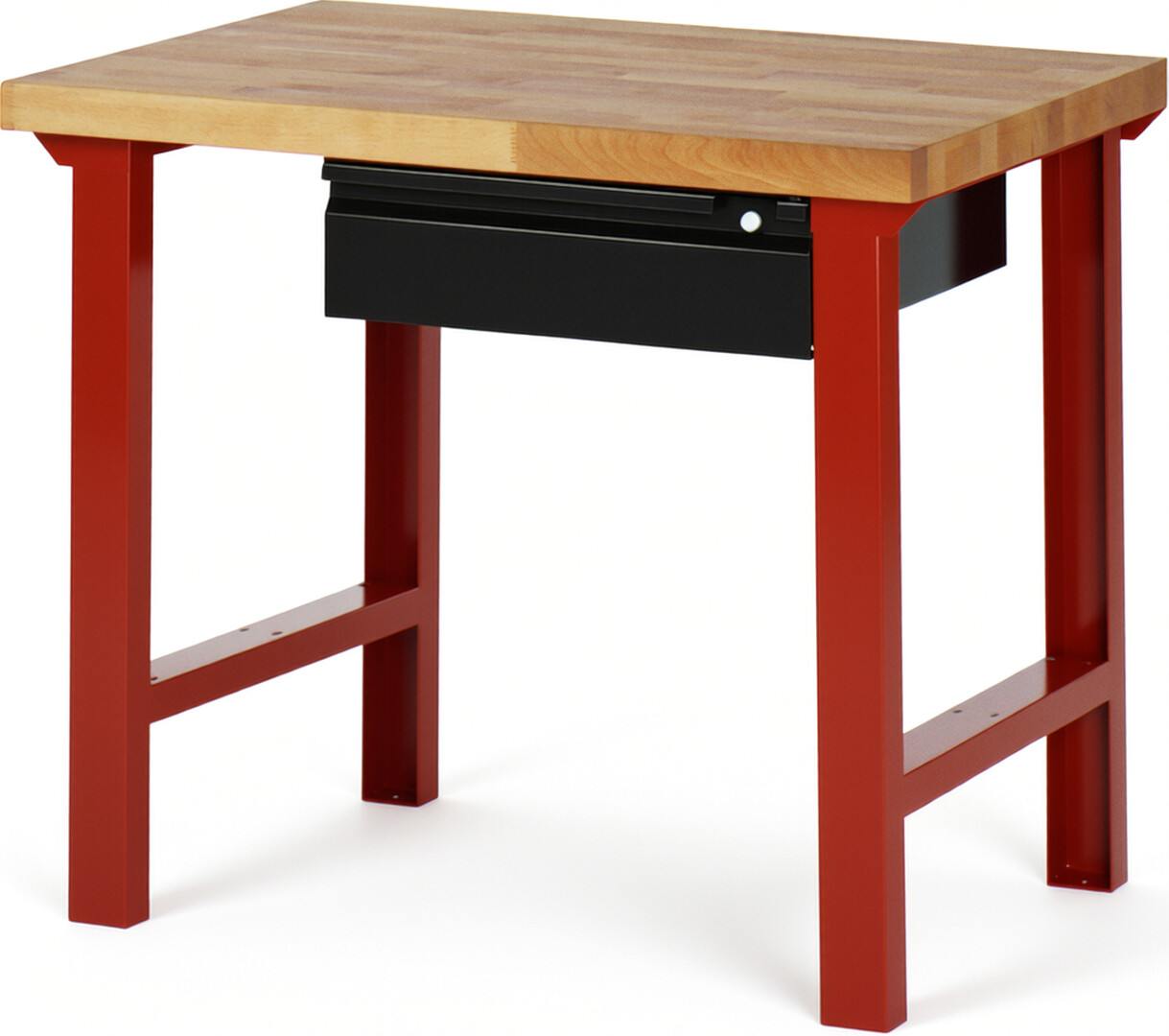Werkbank rot - schwarz, BxTxH 1000x700x840 mm, Platte Buche 40 mm, 1 Hängeschublade 150 mm, RAL 3000/9011