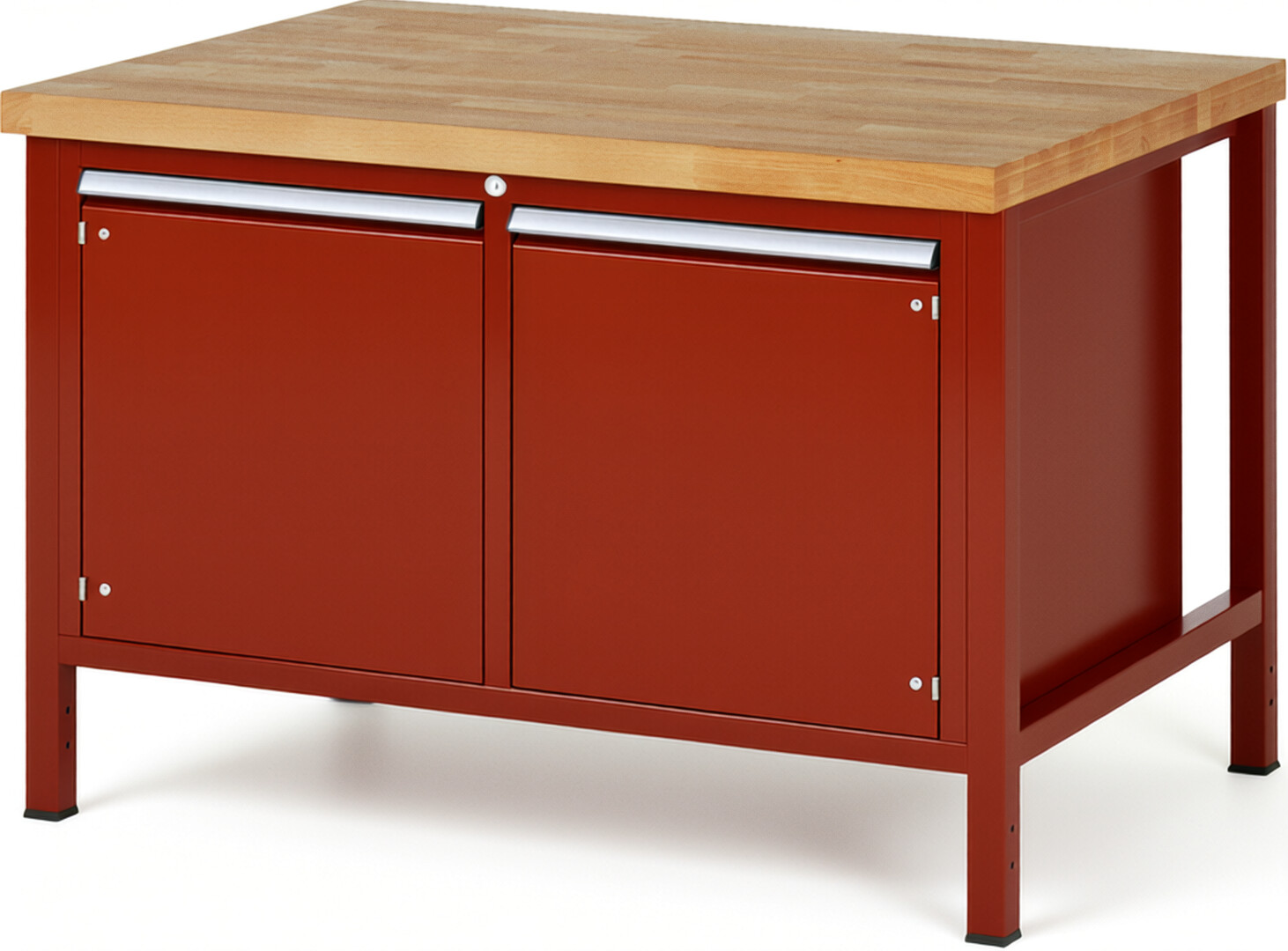 Werkbank Modell 8465 rot, BxTxH 1250x900x840-1040 mm,  Buche-Massiv Arbeitsplatte 40 mm