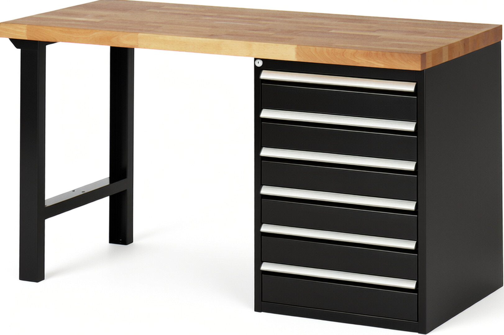 RAU Werkbank schwarz - Breite 150 cm - Tiefe 70 cm - Höhe 84 cm - Buche-Massiv Arbeitsplatte 40 mm