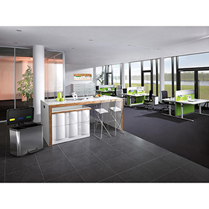 Tretmülleimer, Volumen 3x9 l, BxTxH 470x340x430 mm, Gehäuse Stahlblech silber, Kunststoff-Deckel schwarz mit Soft-Close