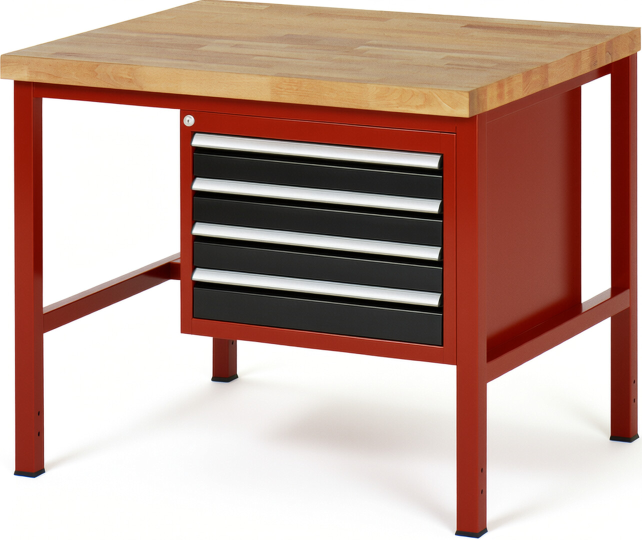 Werkbank Modell 8133 rot - schwarz, BxTxH 1000x900x840-1040 mm,  Buche-Massiv Arbeitsplatte 40 mm,  4 Schubladen mit  Vollauszug 100 % und  SoftClosing