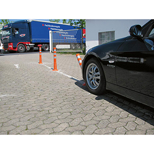 Flexibler Sperrpfosten, Flexipfosten, gelb/schwarz m. 2 retroreflektierenden Streifen, Polyurethan H. 750 mm, Durchm. 80 mm, ohne Befestigungsmaterial