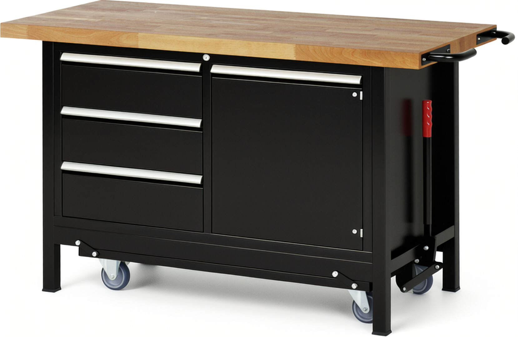 RAU Werkbank schwarz - Breite 150 cm - Tiefe 70 cm - Höhe 88 cm - Buche-Massiv Arbeitsplatte 40 mm