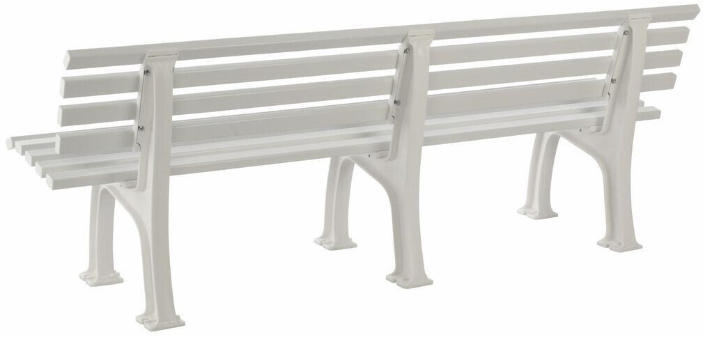 Parkbank aus Kunststoff, mit 3 Füßen, 5 Sitz- und 4 Lehnlatten 50x30 mm, Breite 2000 mm, weiß
