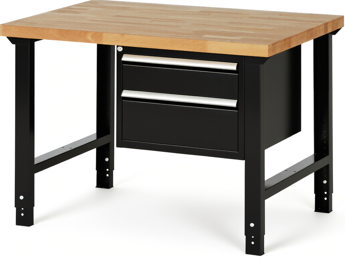 RAU Werkbank schwarz - Breite 125 cm - Tiefe 90 cm - Höhe 114 cm - Buche-Massiv Arbeitsplatte 40 mm