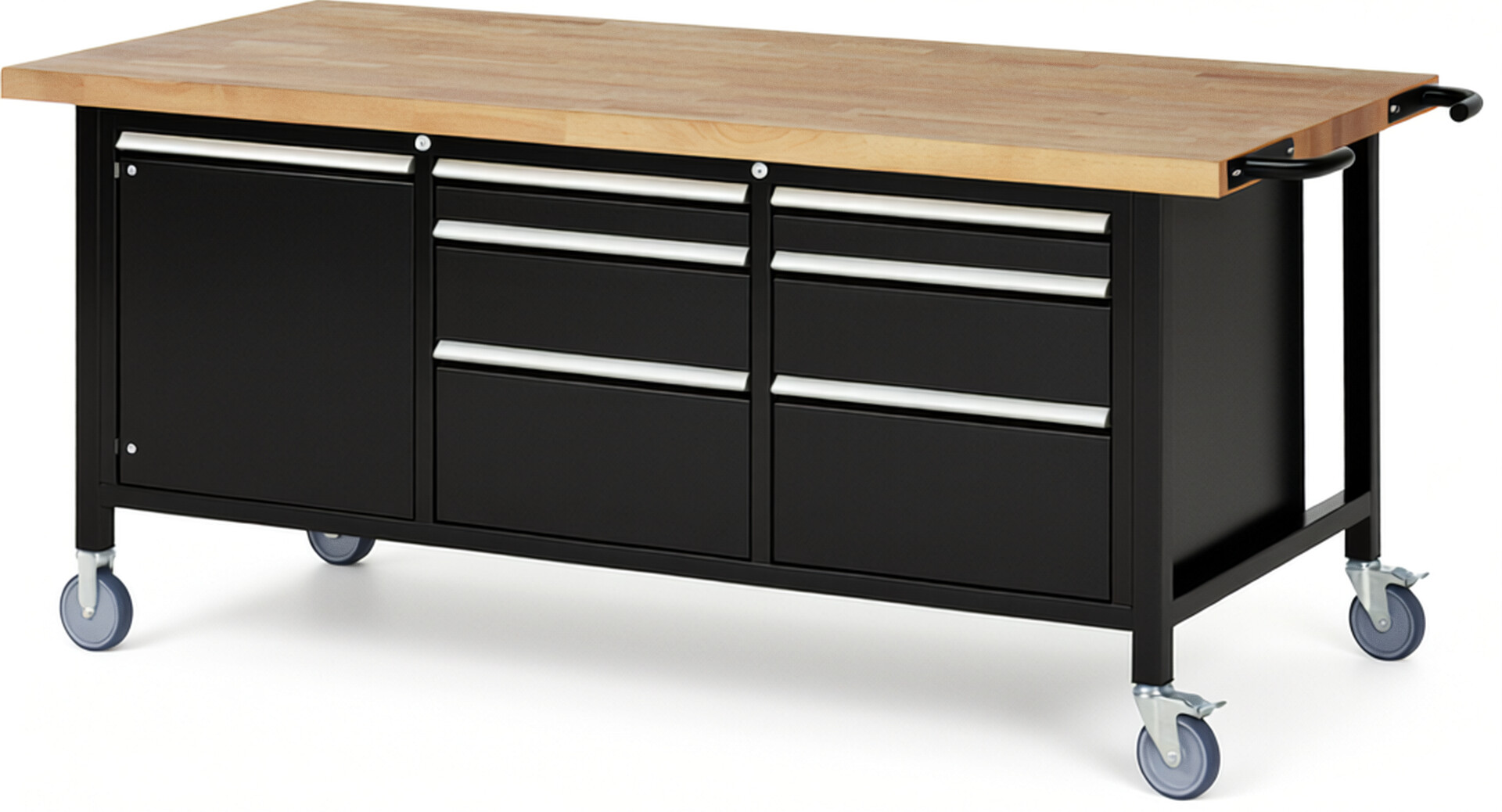 RAU Werkbank schwarz - Breite 200 cm - Tiefe 90 cm - Höhe 108 cm - Buche-Massiv Arbeitsplatte 40 mm