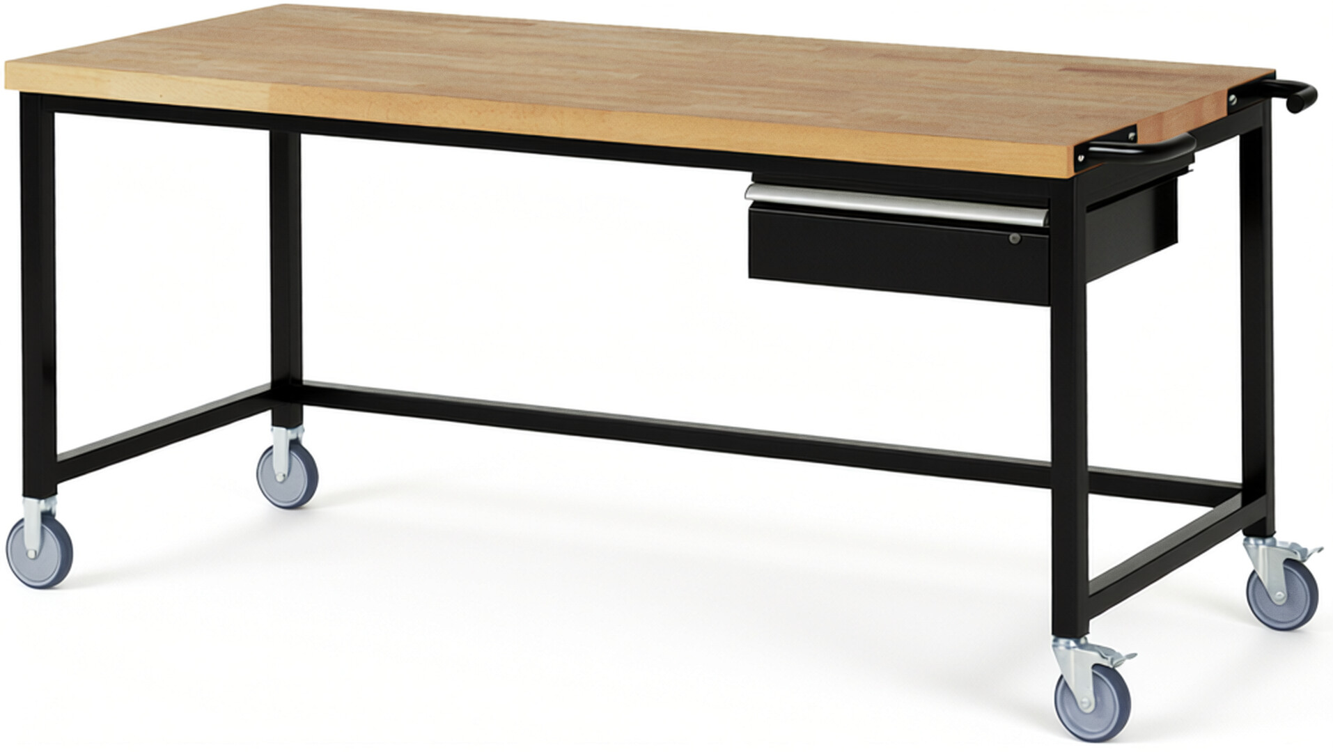 RAU Werkbank schwarz - Breite 200 cm - Tiefe 90 cm - Höhe 108 cm - Buche-Massiv Arbeitsplatte 40 mm