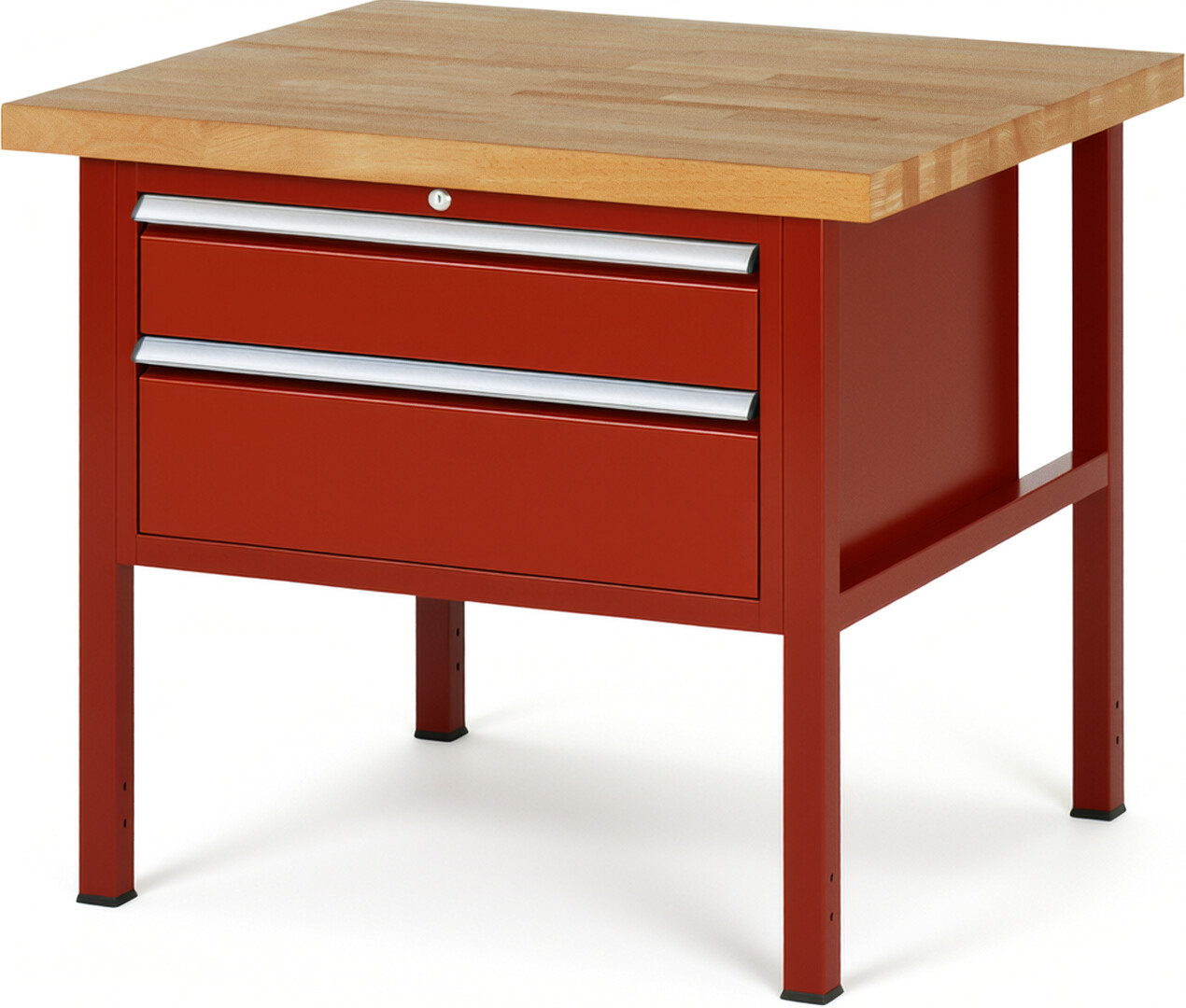 Werkbank Modell 8223 rot, BxTxH 1000x900x840 mm,  Buche-Massiv Arbeitsplatte 40 mm,  2 Schubladen mit  Auszug 90 %